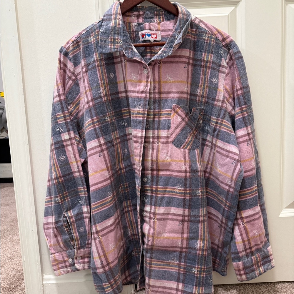 Vintage American Sweetheart Casual Plaid Button Down Shirt valentines pink heart